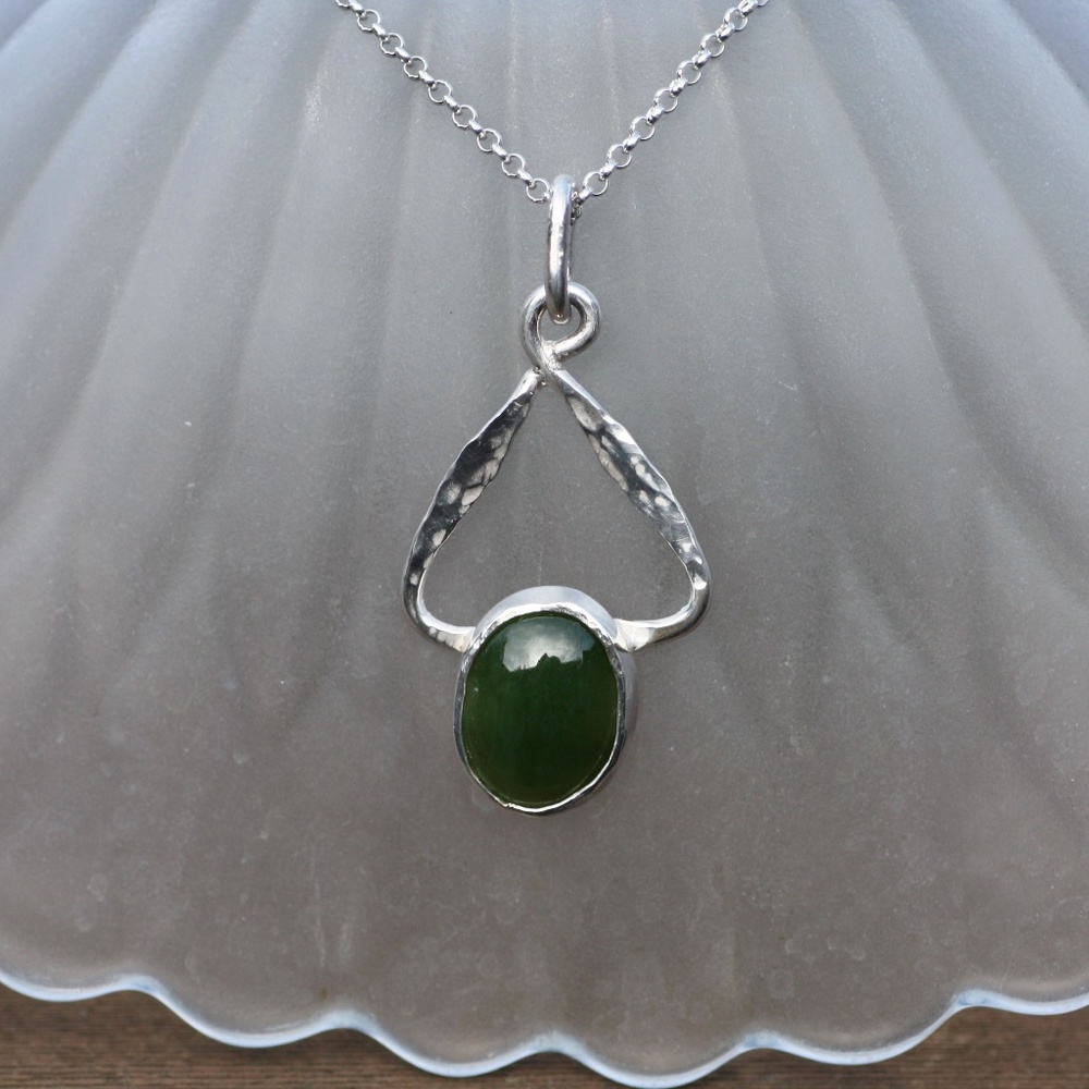Handmade Natural British Columbia Jade Pendant in Solid Sterling Silver 925